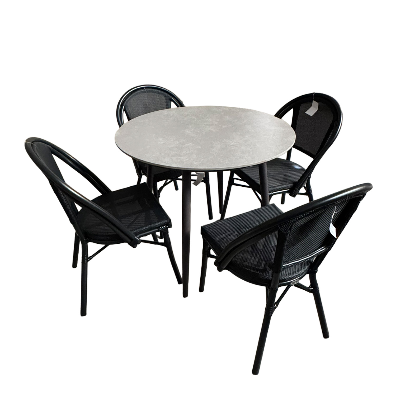 Set mesa redonda de aluminio y sillas Ding sin brazos
